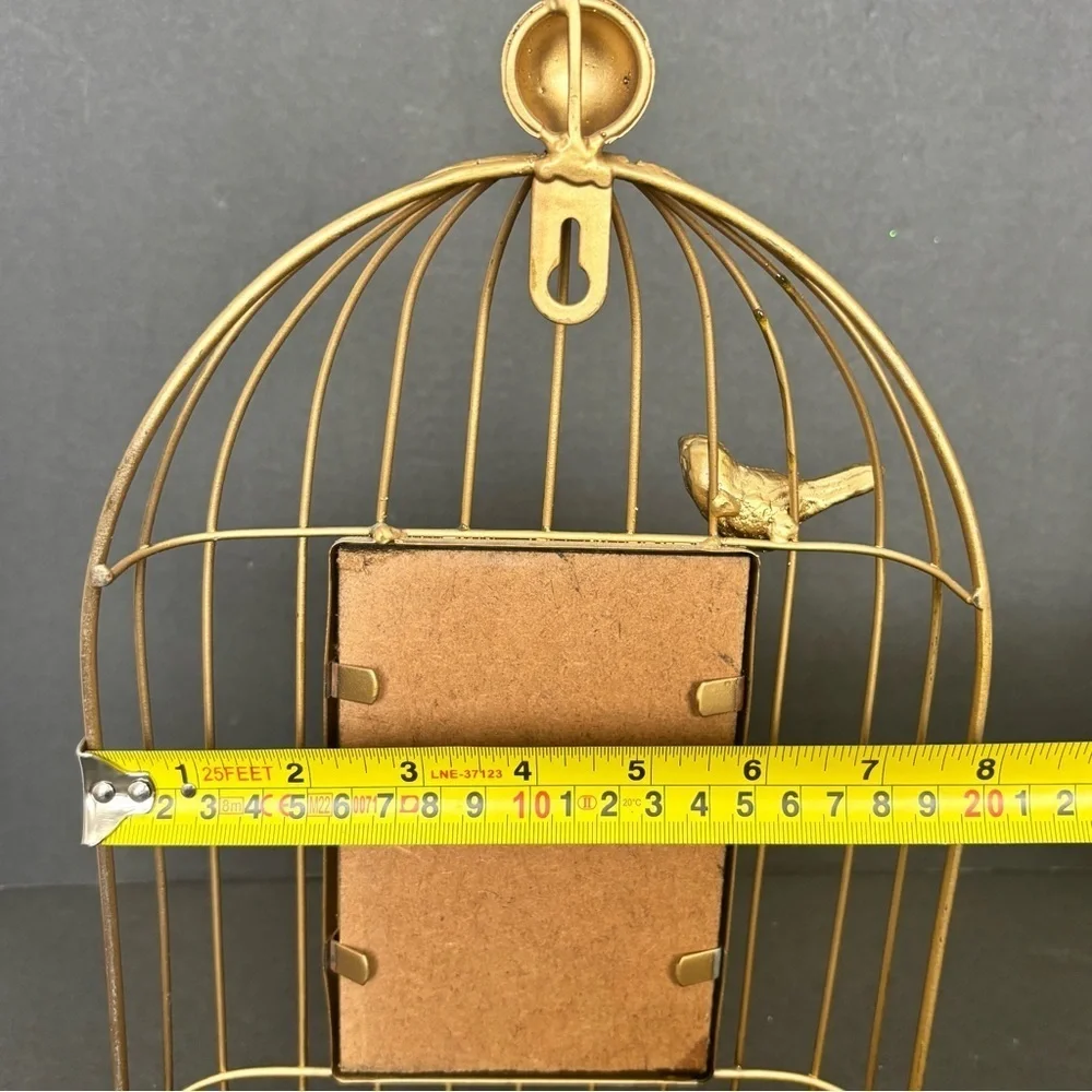 4x6 Gold Bird Cage Metal Photo Frame Farmhouse Shabby Chic Wall Hanging